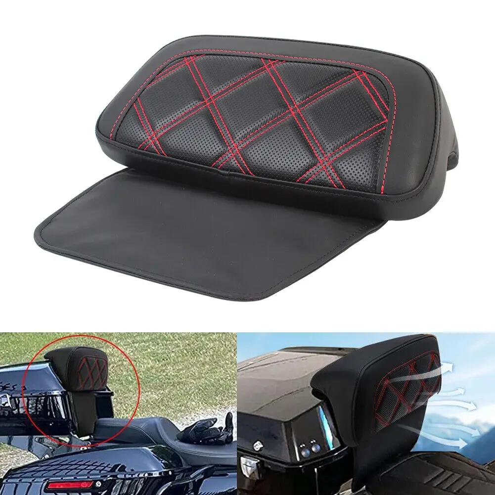 

Motorcycle Red Stitching Razor Chopped Pack Trunk Backrest Pad For Harley Touring Road Street Electra Glide Road King 14-Later