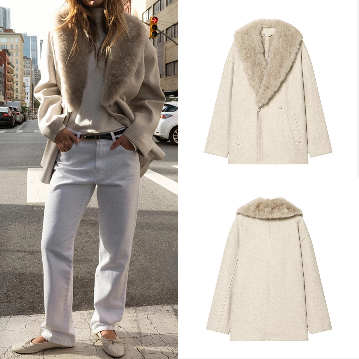 

Новинка зимы 2024, женское модное пальто Personali на каждый день, темпераментное пальто с меховым воротником, Jaet Z, женская верхняя одежда со стойкой