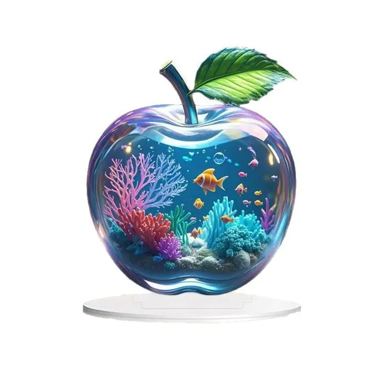 2D Acrylic Apple Table Ornaments Flat Pattern Landscape Decor For Home Office Handmade Statue Crafts Ornament Decoration Gift
