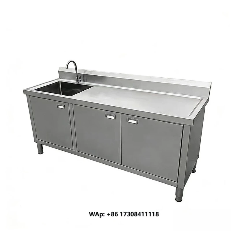 Commercial 201/304 Stainless Steel Sink Cabinet Single Double Sink Cabinet Freestanding Wash Basin with Large Capacity Cabinet