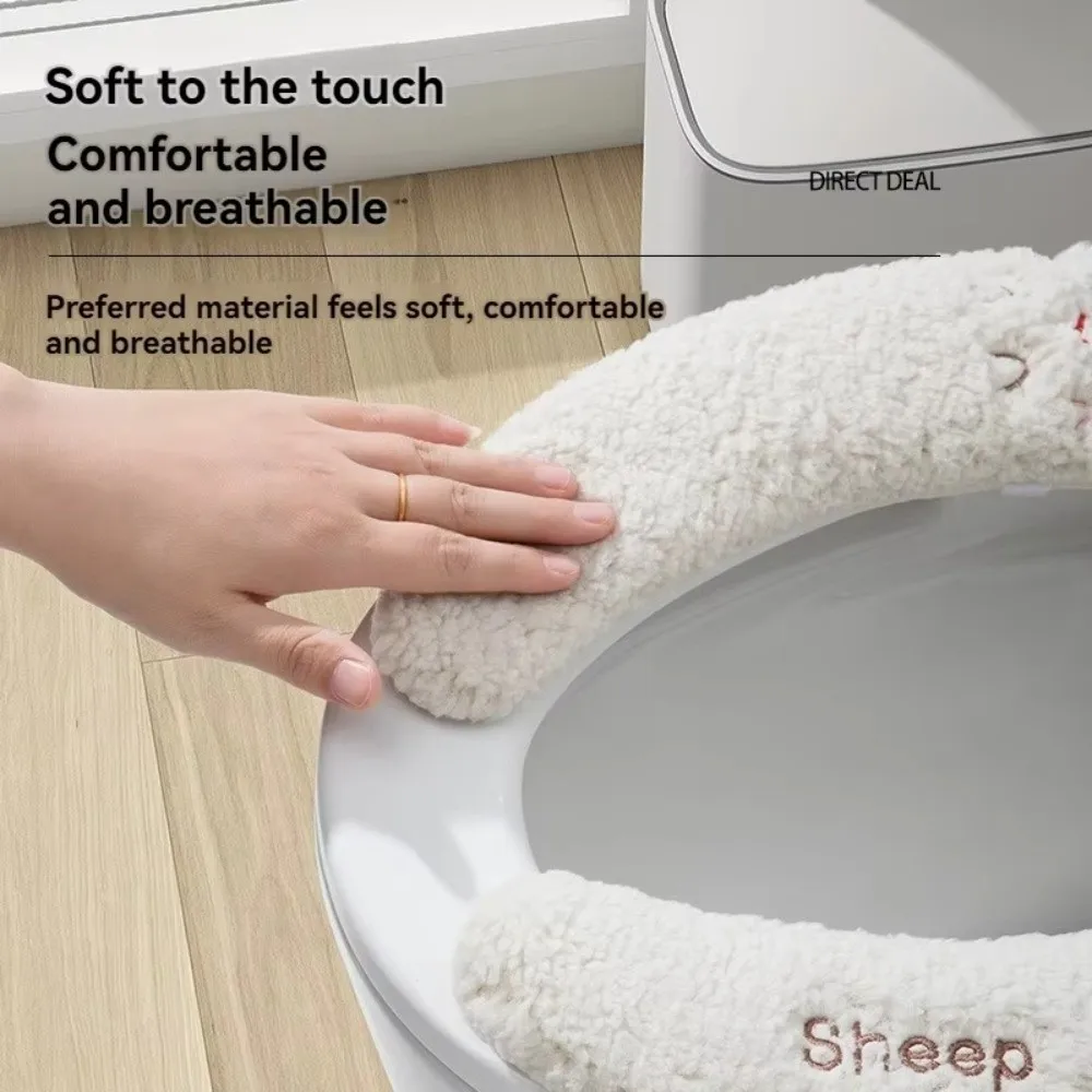 Soft Cartoon Self-adhesive Toilet Seat Cover Thickened Toilet Seat Cushion with Lifter Washable Toilet Seat Pad
