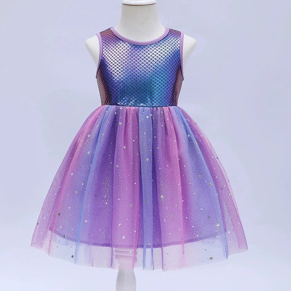 

Kids Girl Dress for Summer Wear And Dance Girls Mesh Tulle Princess Dresses Mermaid Style For Party Beach For 2 3 4 5 6 7 Years