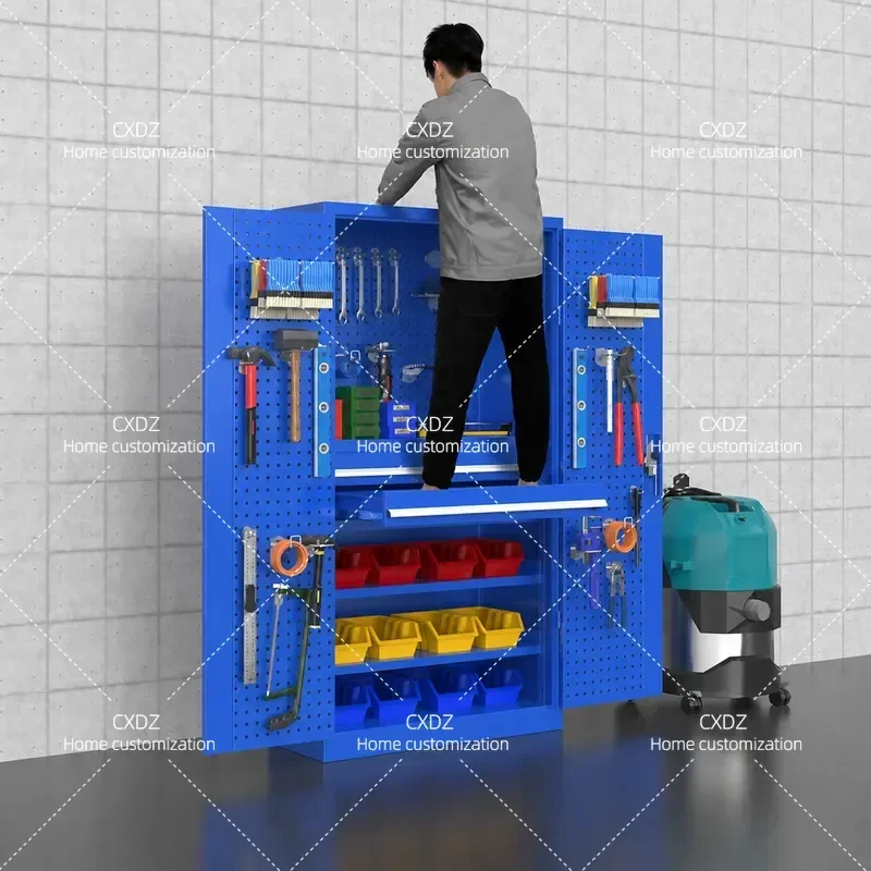 Heavy Duty Iron Sheet Tool Cabinet Double Door Parts Storage Box for Auto Repair Workshop Factory Thickened Multi-functional