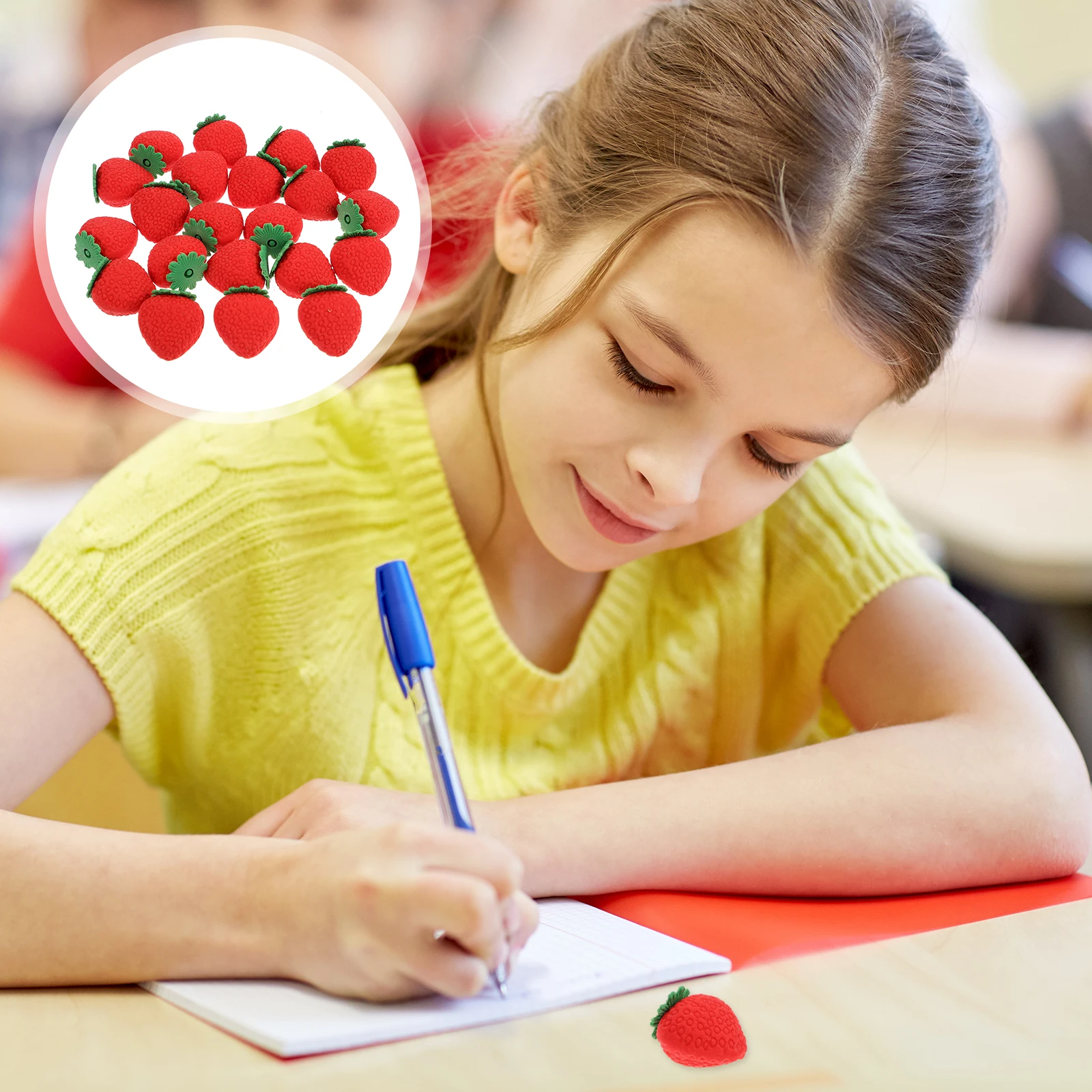 40 個イチゴ型ミニ消しゴム耐摩耗性学用品日常使用オフィスアクセサリー学生ギフト教室