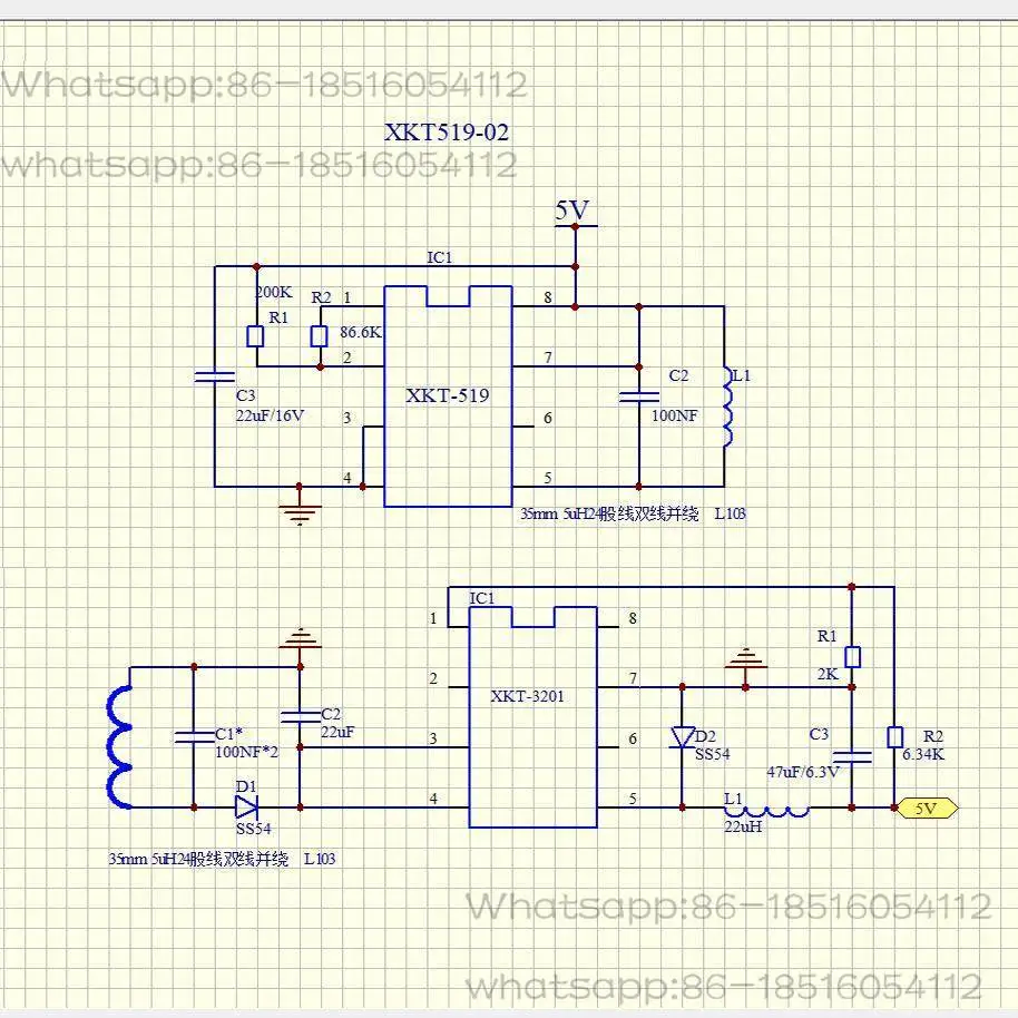 600mA Long and Short Distance Universal High-efficiency Wireless Charging Power Supply Module Scheme Circuit Diagram XKT519-02