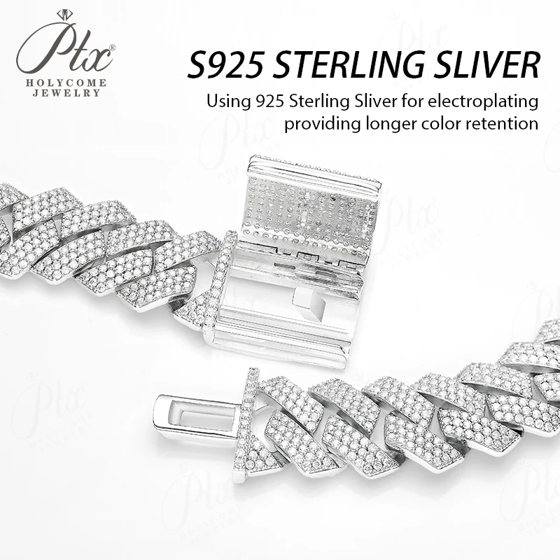 Tennis Bracelet Moissanite Diamond 925 Sterling Silver Cuban Link Miami Chain for Men Singer Style Rap Hip Hop Jewelry Charms