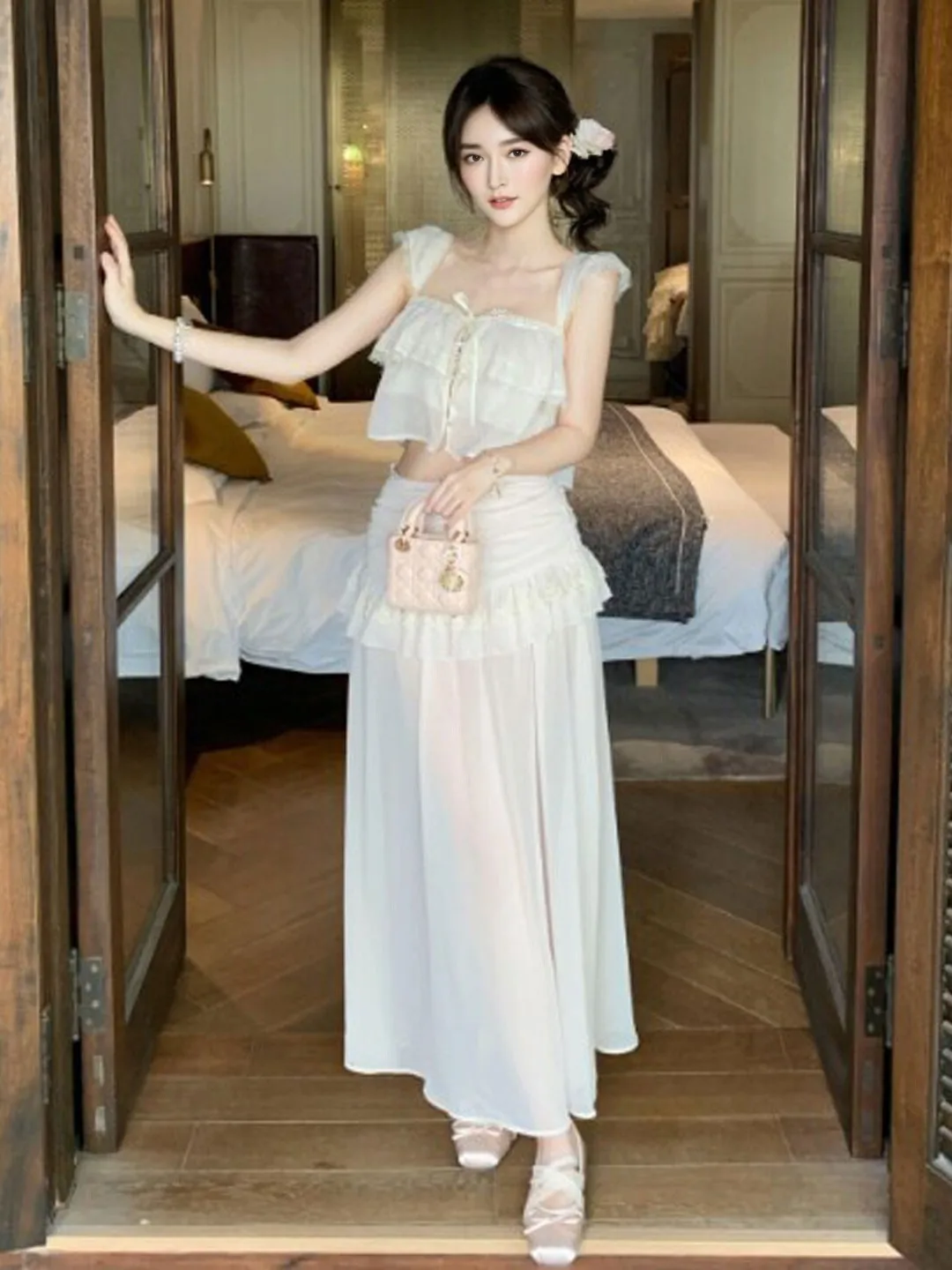 

Anti-Aging Summer New Style Casual Fashion Set Unique Beautiful Top Half-Skirt Two-Piece Set Cotton Material Short Sleeve