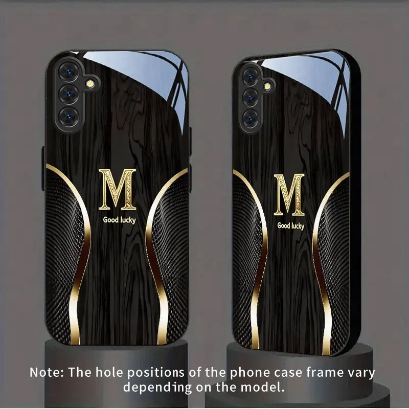 Black gold letters Durable PhoneCase Glass PhoneCase for Samsung Galaxy S26 S25 S24 S23 S22 FE,Ultra,Plus Men's style Business