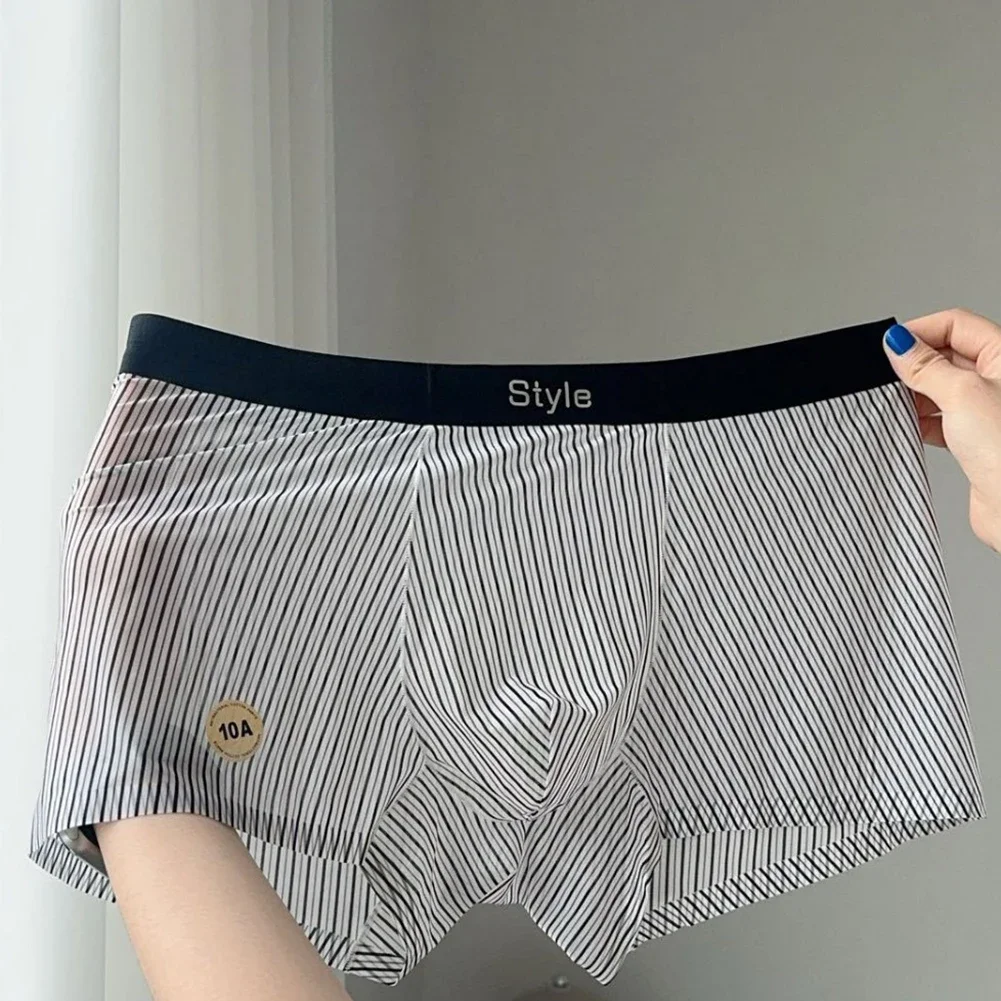 

Men See Through Lingerie Stripes Sexy Underwear Elastic Waist Panties Quick Dry Mesh Boxer Shorts Breathable Underpants Knickers