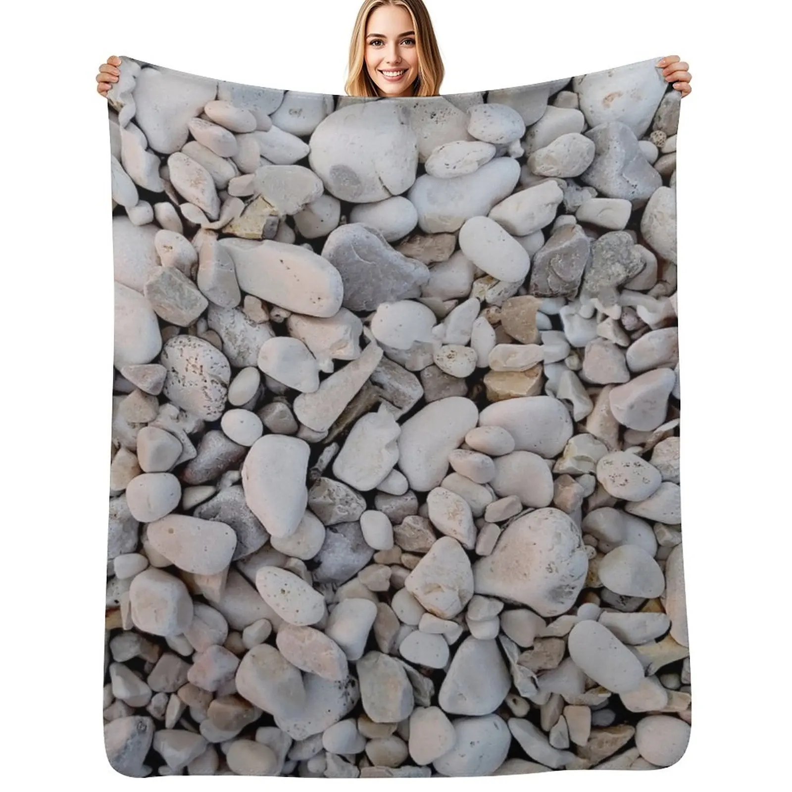 Summer break Pebble beach , Original photography Summer is my season Throw Blanket Flannel Fabric Beautifuls Softest Blankets