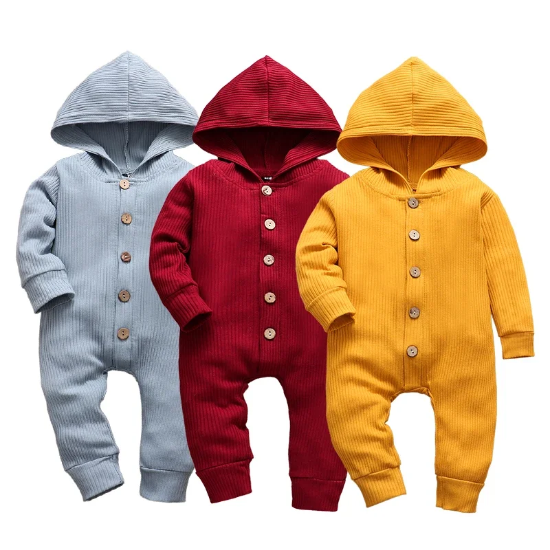 

Newborn Baby Boy Clothing Toddler Girl Romper Cotton Long Sleeve Knitted Ribbed Hooded Jumpsuit Sets Baby Spring Infants Outfit