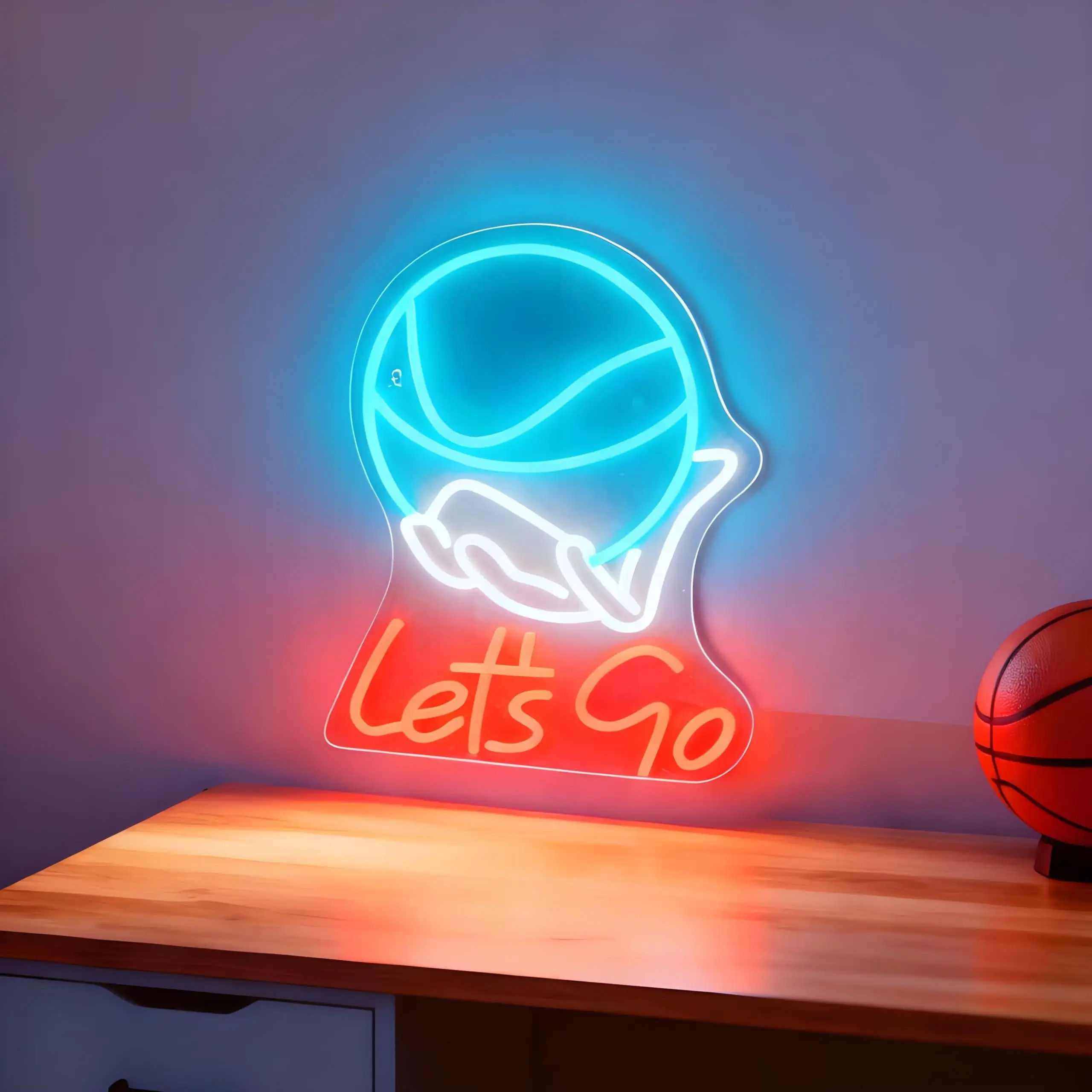 Let’s Go Neon Sign for Wall Decor Basketball Led Sign for Room Decorations Party Signs for Basketball Lovers Bedroom gift