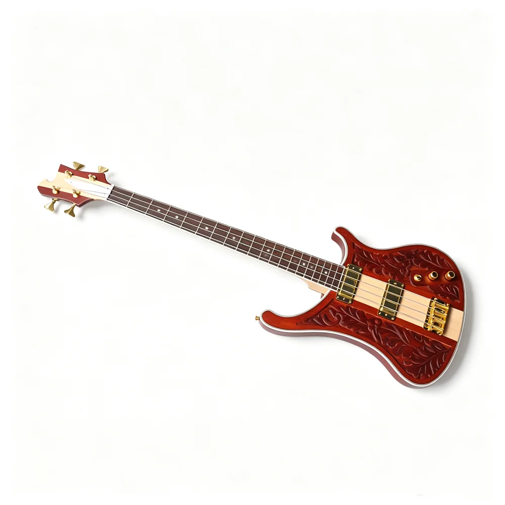 Body Engraving 4 Strings Electric Bass Guitar With Maple Neck Gold Hardware Offer Custom Service