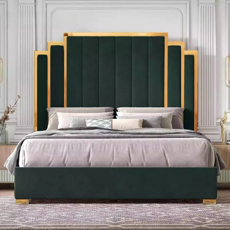 

Nordic Buckle Light Luxury Double Bed American Fashion Simple Modern Fabric Bed Metal Italian Minimalist Soft Bag Wedding Bed