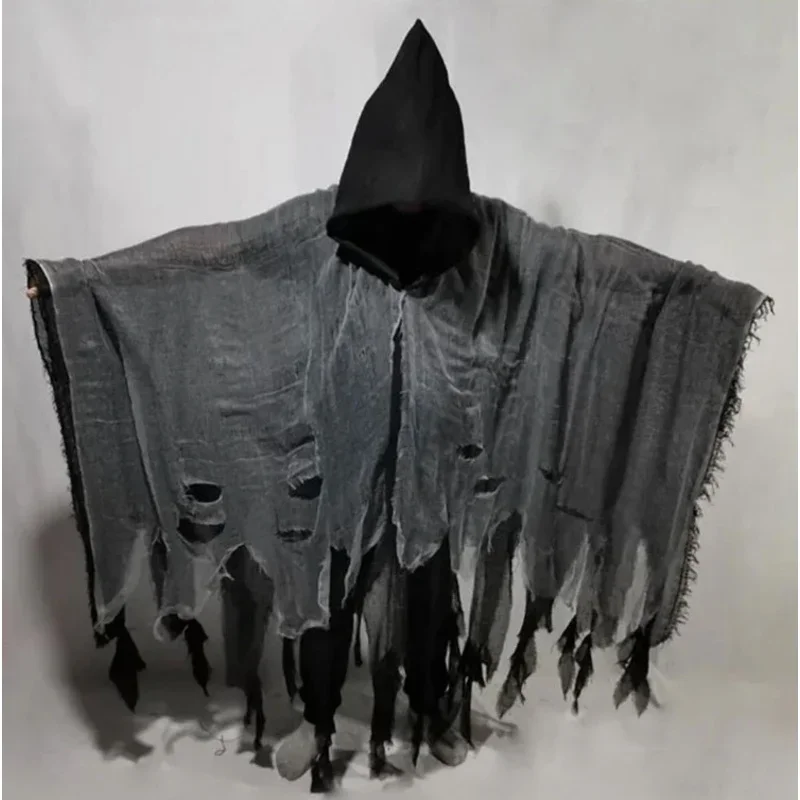 ยุคกลางฮาโลวีน Ghost Dementors คอสเพลย์เครื่องแต่งกาย Gothic สยองขวัญ Zombie Tattered Hooded Capes Day Of The Dead Party Prop MN12