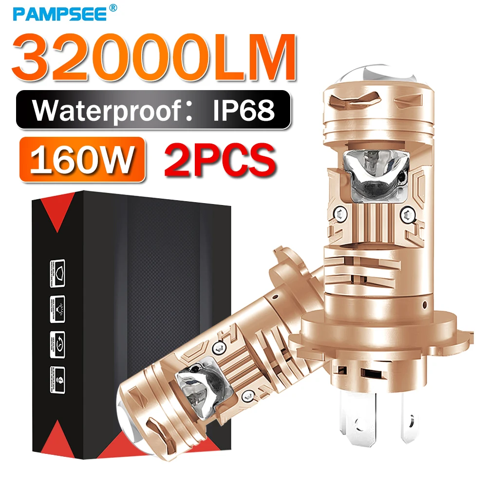 

New 2PCS 32000LM 160W Headlamp 9003 HB2 H4 Car Bulb 12V 24V Automotive H4 LED Headlight Lens Fog Lamp With Mini Projector Lens