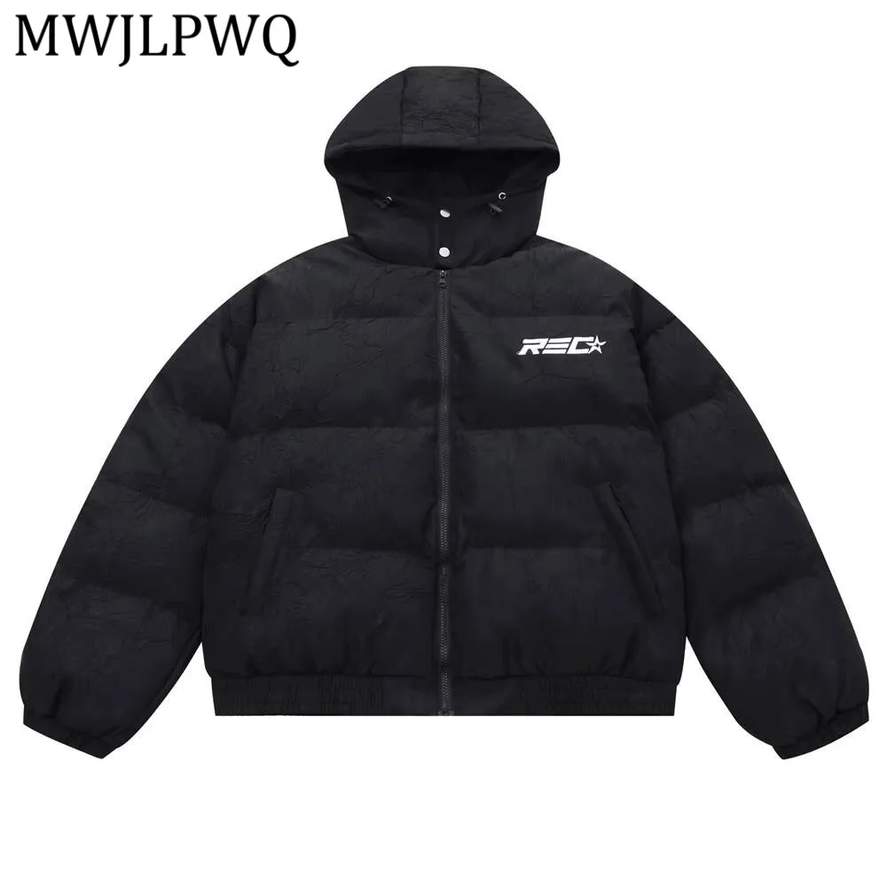 

MWJLPWQ Wrinkles Textured Bread Jacket For Men Trendy Design Sense Warmth Thickened Loose Fit Hooded Cotton Coat Winter 21881