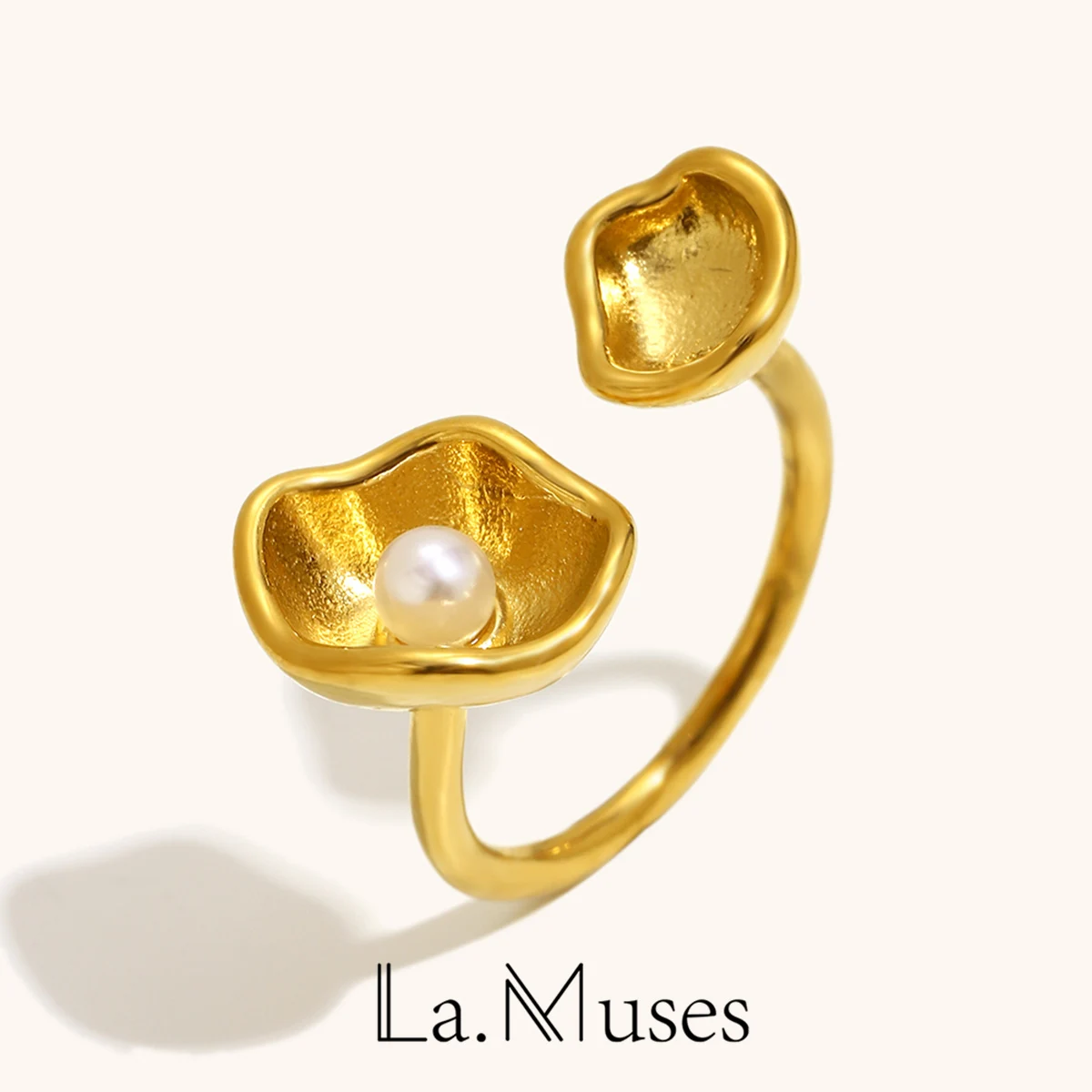 لا. Muses البطلينوس شل اللؤلؤ على شكل الفولاذ المقاوم للصدأ المرأة حلقة مفتوحة مطلي PVD العصرية اليومية مجوهرات اكسسوارات هدية