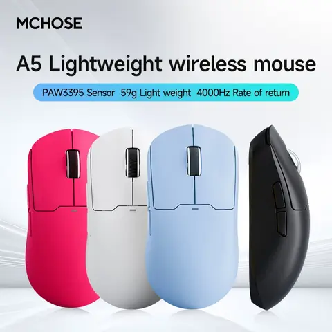 Mchoose a5 pro max ultra mouse sem fio para jogos, leve, baixa latência, acessórios para computador gamer paw3395 ergonomia 4k/8k