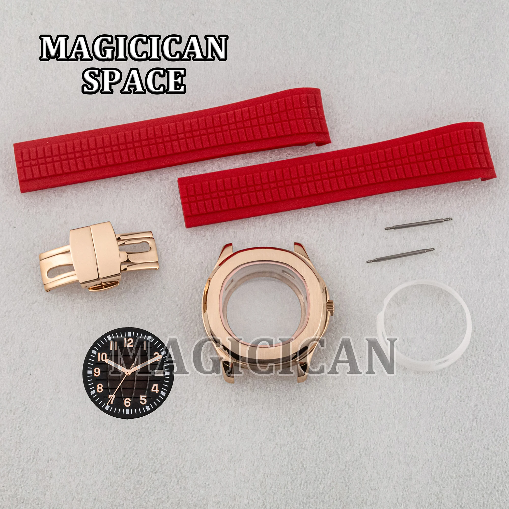 NH35 Case Rubber Strap Watch Band Luminous Dial Hands Stainless Steel Rose Gold PVD for AQUANAUT Nautilus Watch Parts Men Case