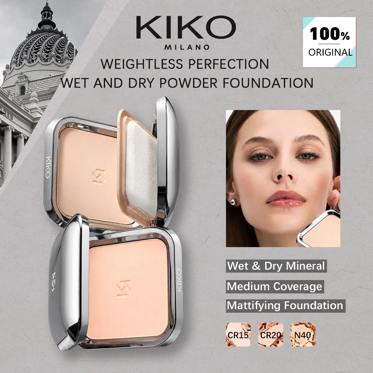 KIKO MILANO WEIGHTLESS PERFECTION WET AND DRY POWDER FOUNDATION,Long Lasting,Non-Cakey,Oil Control,Light Texture,Powdery Finish