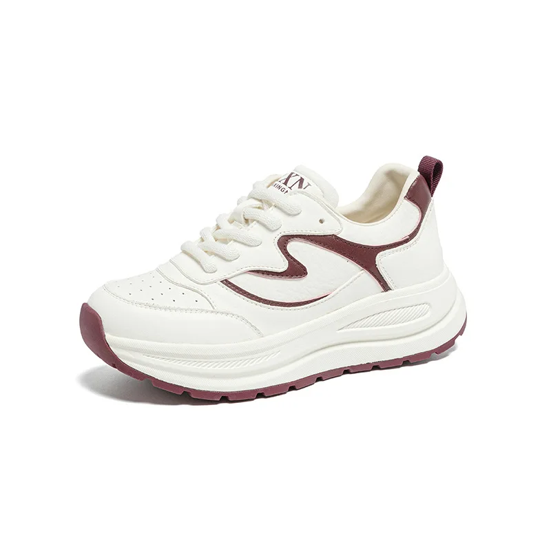 

2026 Spring Fashion Women Casual Sneakers Mixed Colors Genuine Cow Leather Thick Sole Platform Lightweight White Shoes