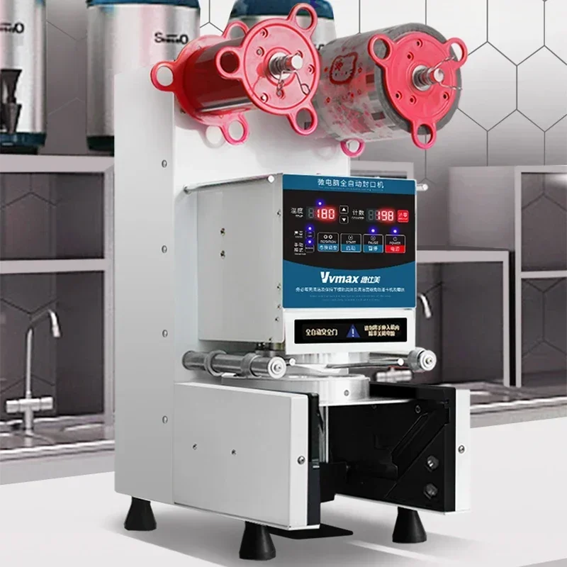 ماكينة تغليف الأكواب الأوتوماتيكية بالكامل ، ماكينة تغليف الأكواب البلاستيكية الكهربائية ، كوب ورقي لسدادة طعام الشاي والحليب ، فيلم شاي الفقاعات ، النسخة الإنجليزية