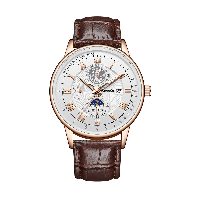 Men's Quartz Watch Male Business Leather Strap Wristwatch Waterproof Premium Quality Durable Daily Wear Fashion Timepiece
