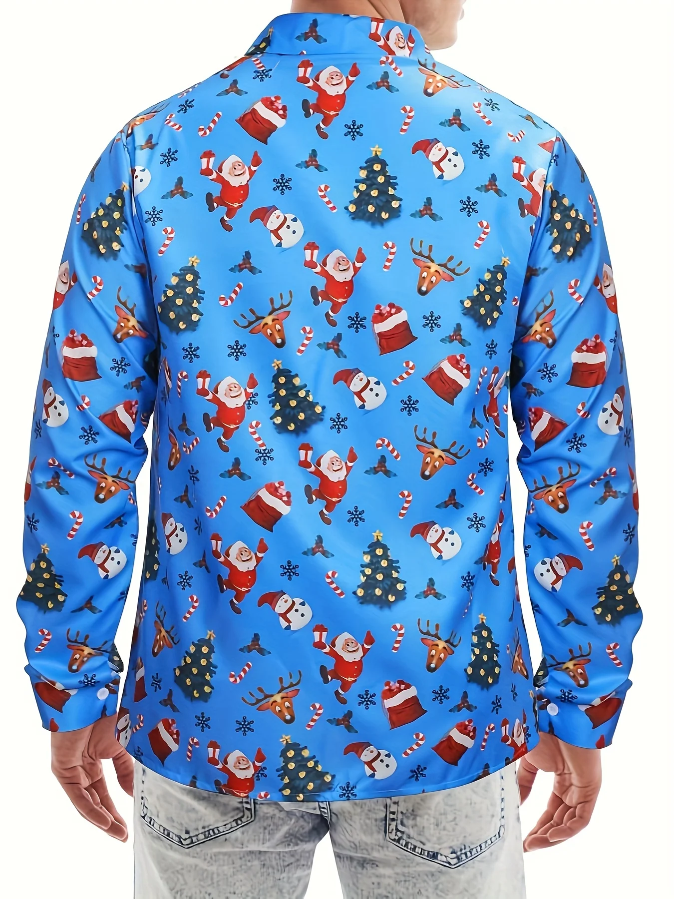 Camisa con estampado 3D de Papá Noel para hombre, camisa de manga larga con botones, disfraz divertido para vacaciones, regalos para fiestas, novedad de Navidad, 2024