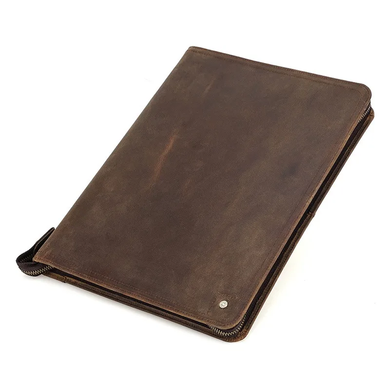 A4 Notebook Cover Protective Case with Pen Slot Multifunctional Genuine Leather 4-hole Loose Leaf Notebook Cover