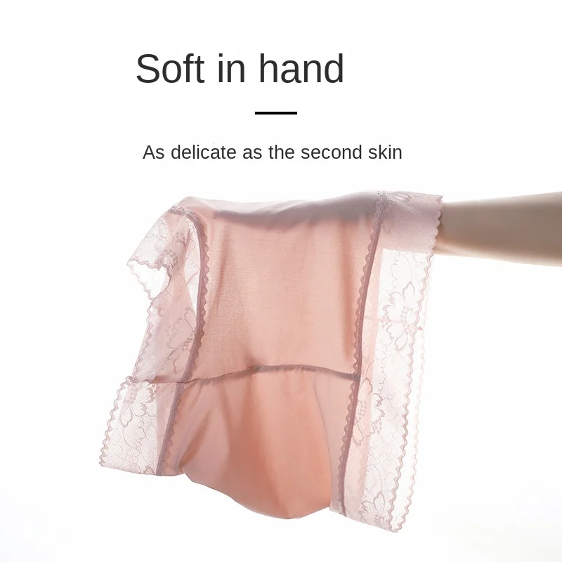 High Waist women's Ice Silk Panties Seamless sexy Lace Underwear soft breathable cotton bottoming Crotch plus size Panties image 3