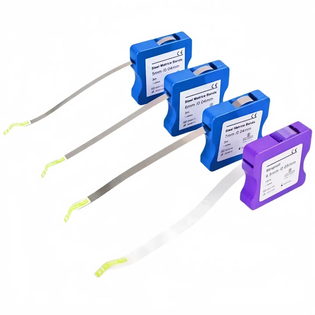 1roll Dental Matrix Bands 5/6/7/9.5mm Stainless Steel Resin Matrice Strip Tooth Restoration Dental Contouring 0.025/0.04/0.05mm view 2