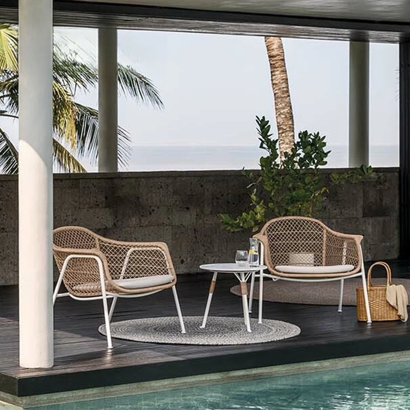 Outdoor rattan sofa terrace garden balcony rattan chair outdoor engineering leisure rattan sofa table and chair combination