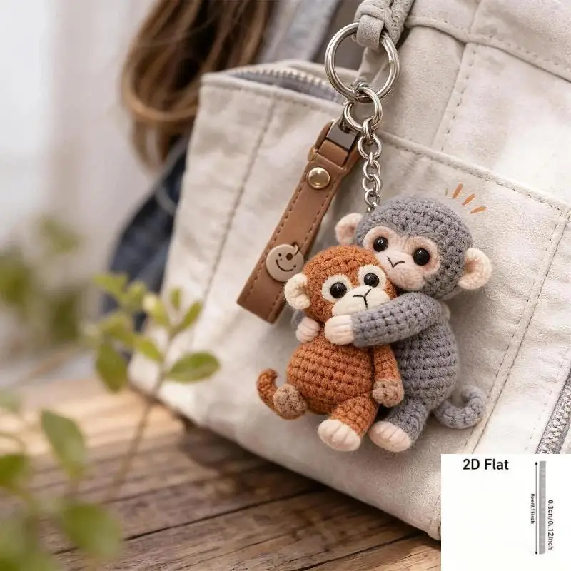 Handmade Crochet Monkey Keychain Soft Durable Animal Pendant Non-deformable Key Ring for Purse Decoration Gift