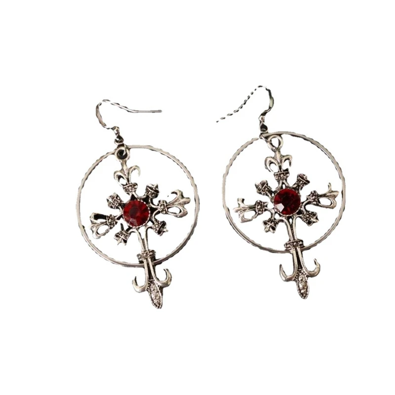Cross Crystal Big Hoop Earrings, Gothic Cross Hoop Earrings, Unique, Gothic, Vikings, Witchy, Tarot, Viking, Boho, Witchy