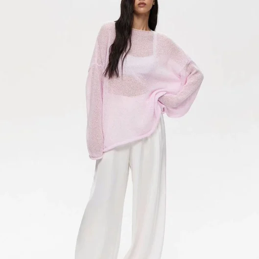 سترة نسائية جديدة لربيع وصيف 2025 فضفاضة محبوكة طويلة Sve مجوفة ملونة سترة ناعمة منسوجة من الصناعي فوق irt