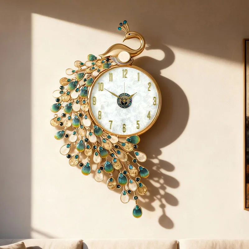 Peacock Round Wall Clocks Nordic Restaurant Simple Fashion Clock Wall Chinese Style Aesthetic Horloge Murale Room Decorations