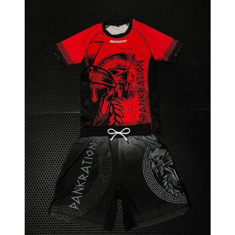 

2026 Brand New Spartan Red and Black Fighting Suit - Quick-drying and Durable Short-sleeved T-shirt + Shorts, Unisex 2-Piece Set