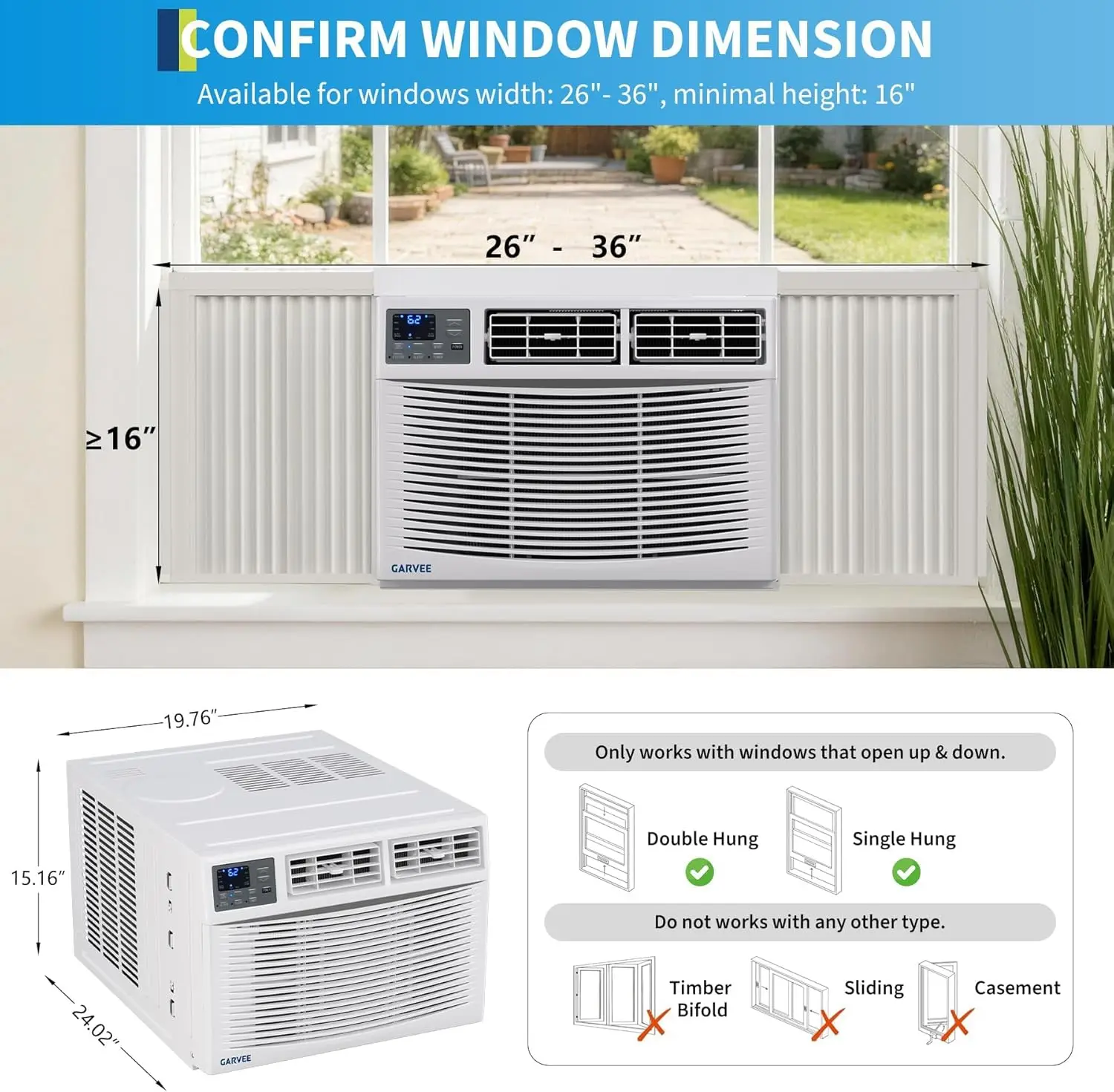 

Garvee 12000 BTU Window Air Conditioner with Heat & Cool, 4-Mode WiFi Smart Window AC Unit with Remote, Quiet Operation Cooling & Heating AC for Bedrooms Up to 550 Sq.ft.