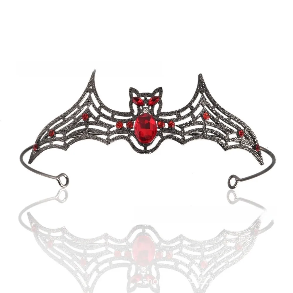ربطة شعر معدنية بسيطة للهالوين على شكل خفاش داكنة متعددة الألوان من حجر الراين على الطراز الكوري تاج الهالوين المتلألئ للسيدات