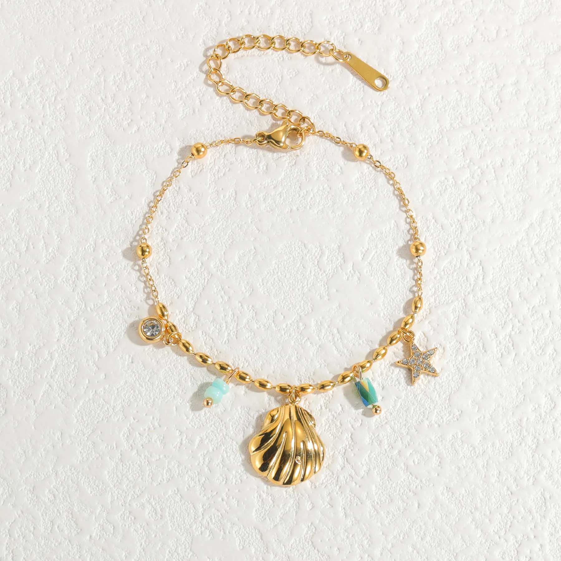 Nextvance Trendy Multi-layers Colorful Stones Bracelets Shell For Women Stainless Steel Gold Plated Chain Jewelry Gifts