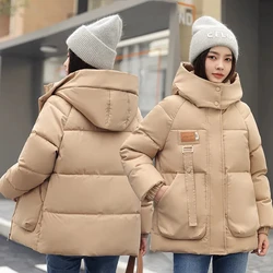 2024 New Women's Oversize Puffer Jacket Cropped Cotton Coat Autumn Winter Thickened Hooded Padded Jacket Trendy Parkas