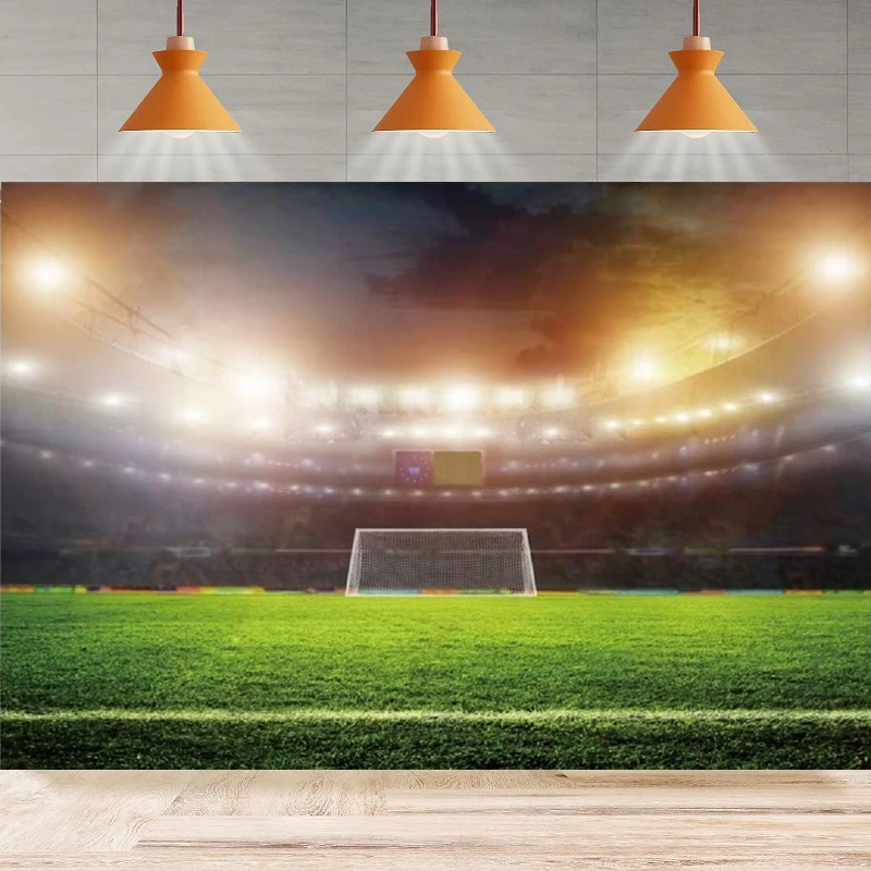 Football Stadium Photography Backdrop Party Soccer Court Field Green Grass Night Spotlight Lights Sports Game Background Banner