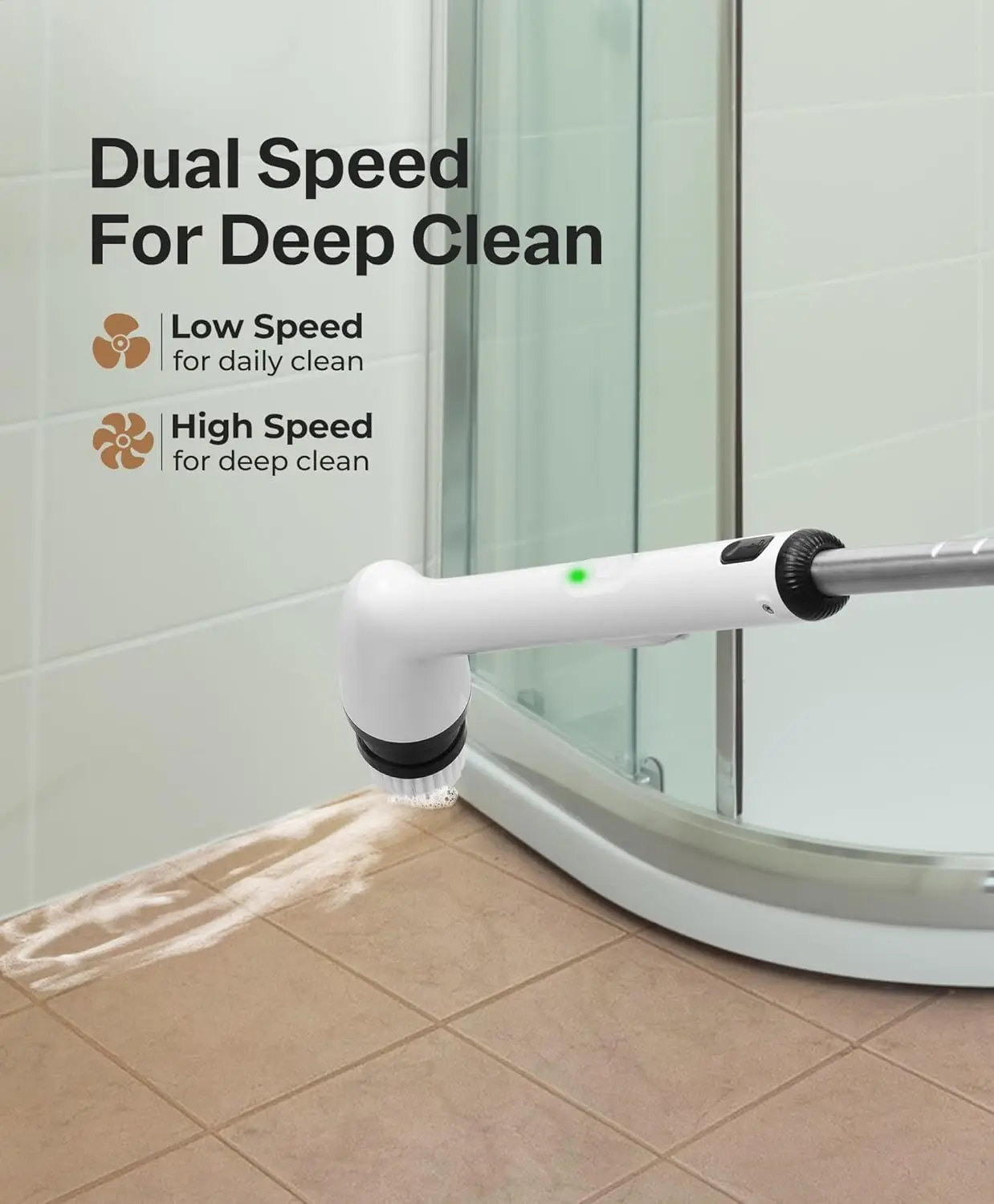 Electric Spin Scrubber, 2024 New Full-Body IPX7 Waterproof Bathroom Cleaner Brush, Shower Scrubber w/ Long Handle & 2 Speed,