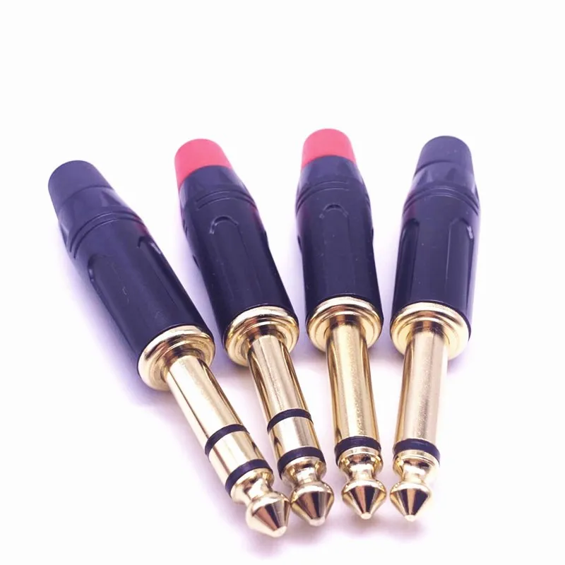 2 Pole Mono / 3 Pole Stereo Jack 6.35mm Connector 6.5MM 1/4 Inch Plug Audio Microphone Cable Connector Gold-Plated