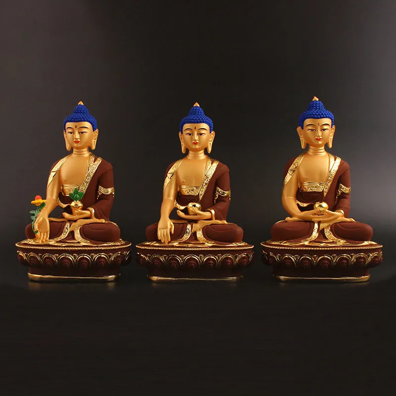 

21cm Special Resin Super Big Pharmacist /Sakyamuni /Amitabha Buddhist Plated Bhaisajyaguru Statue House Office Decorations