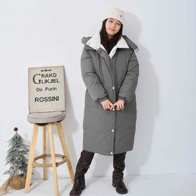 

Winter Thiened Warm Cotton Jaet Women's Small Size Loose Midi Length Faionable Double-Sided Wear Hooded Cotton Coat