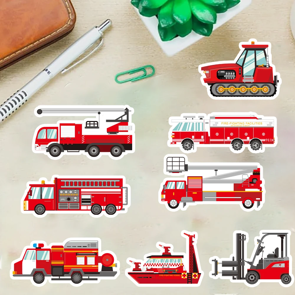 8-Piece Fire Engineering Rescue Vehicle Decal Set Waterproof Stickers for Notebooks, Mobile Phones and Luggage