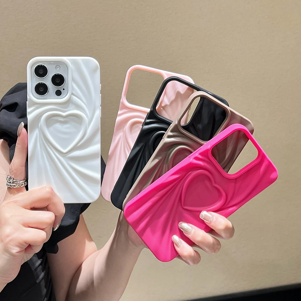 

3D Love Heart Phone Case For iPhone 11 13 15 16 Pro Max 12 14 16 Plus 16promax 15promax 14promax 13promax Soft TPU Funda Covers