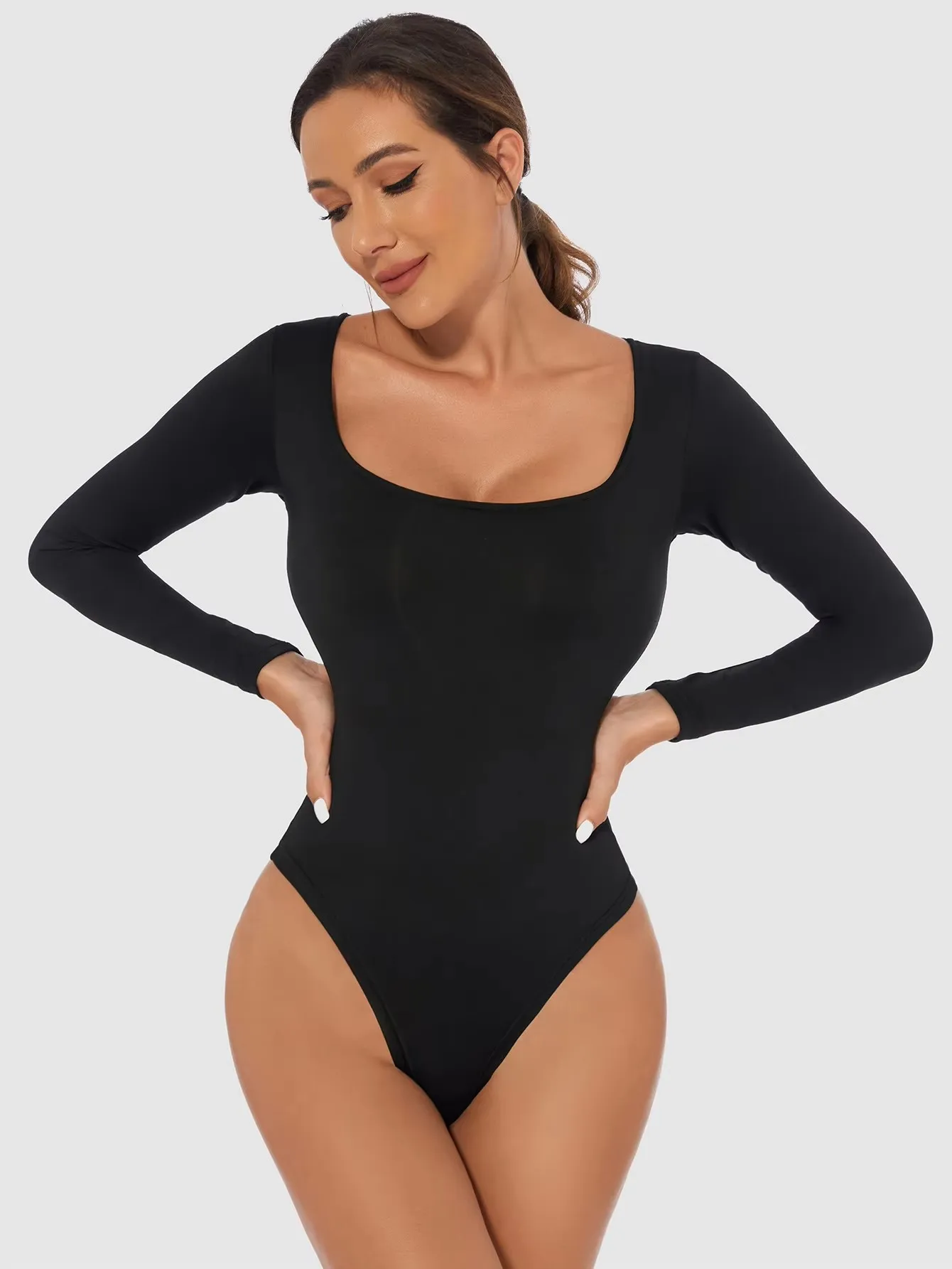 Fall and winter shapewear jumpsuit, women's tight corset, long sleeved undershirt, slim fitting jumpsuit